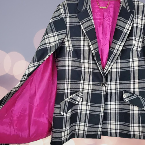 (75% OFF) NWT Trina Turk Juno Jacket Plaid Blazer Cape 0 (Has Stretch) MSRP $350 - Picture 3 of 7